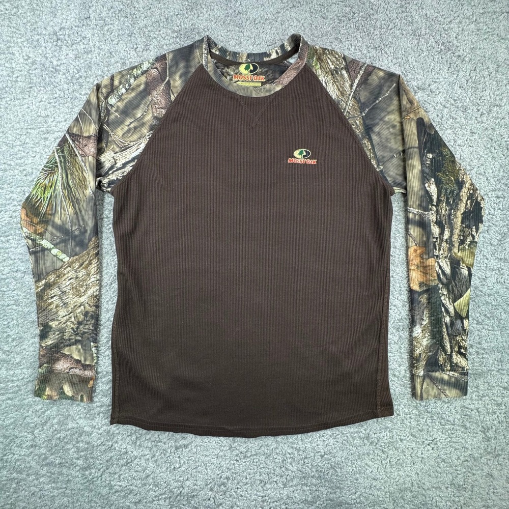 Mossy Oak Mens Long Sleeve Thermal Camo Raglan‎ Shirt M